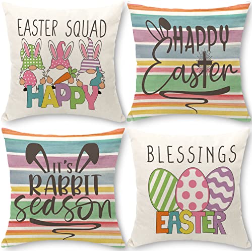 Cirzone Kissenbezug Ostern 40x40 cm 4er Set Ostern Deko Kissenhülle Ostern Kaninchen Saison Kissenhülle Ostern Dekoration für Heim Sofa Garten Schlafzimmer von Cirzone