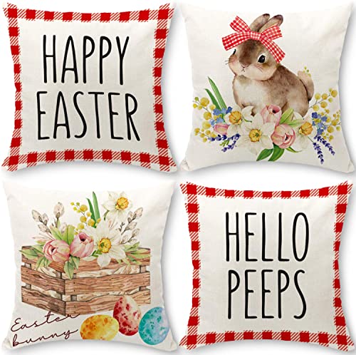 Cirzone Kissenbezug Ostern 45x45 cm 4er Set Ostern Deko Kissenhülle Ostern Eier Kissenhülle Ostern Dekoration für Heim Sofa Garten Schlafzimmer von Cirzone