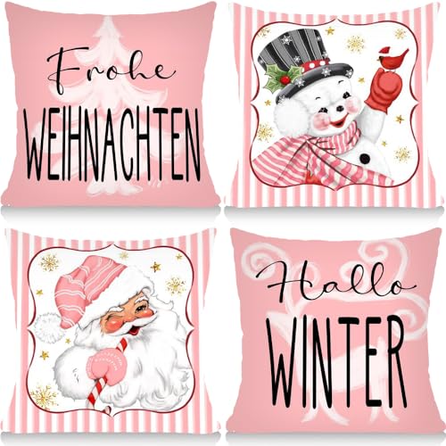 Cirzone Kissenbezug Weihnachten 40x40 cm 4er Set Weihnachten Deko Kissen Weihnachtskissen Weihnachtsmann und Schneemann Weihnachtsdeko Weihnachten Dekoration für Home Sofa Schlafzimmer von Cirzone