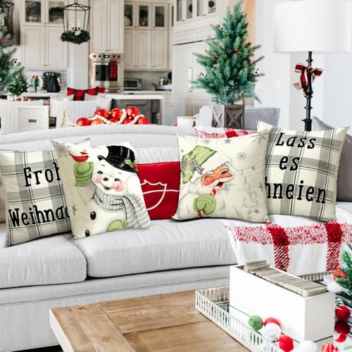 Cirzone Kissenbezug Weihnachten 40x40 cm 4er Set Weihnachten Deko Kissen Weihnachtskissen Weihnachtsmann und Schneemann Weihnachtsdeko Weihnachten Dekoration für Home Sofa Schlafzimmer von Cirzone