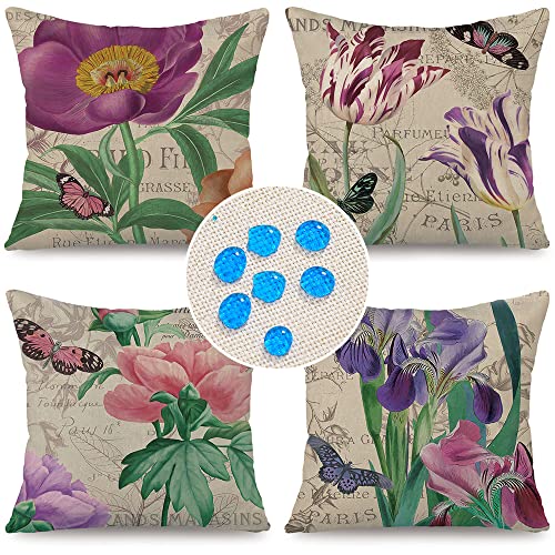 Cirzone wasserdichte Kissenbezug 4 Stück 45 x 45 cm Dekorative Outdoor Kissen Wasserfest Atmungsaktiv Bunte Blumen und Schmetterlinge Kissenbezug Werden für Sofakissen Garten Outdoor von Cirzone