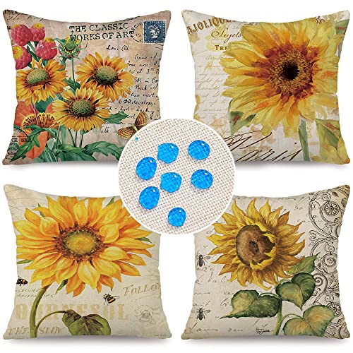 Cirzone wasserdichte Kissenbezug 4 Stück 45 x 45 cm Dekorative Outdoor Kissen Wasserfest Atmungsaktiv Gelbe Sonnenblumen Kissenbezug Werden für Sofakissen Garten Outdoor von Cirzone