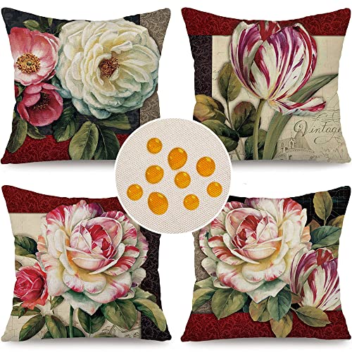 Cirzone wasserdichte Kissenbezug Frühling 4 Stück 45 x 45 cm Dekorative Outdoor Kissen Frühling Wasserfest Vintage Rote Blume Kissenbezug Werden für Sofakissen Garten Outdoor Cirzone wasserdichte Kissenbezug Frühling 4 Stück 45 x 45 cm Dekorative Outdoor Kissen Frühling Wasserfest Vintage Rote Blume Kissenbezug Werden für Sofakissen Garten Outdoor von Cirzone