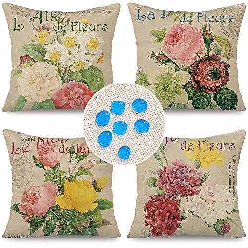 Cirzone wasserdichte Kissenbezug 4 Stück 45 x 45 cm Dekorative Outdoor Kissen Wasserfest Atmungsaktiv Vintage Blumen Kissenbezug Werden für Sofakissen Garten Outdoor von Cirzone