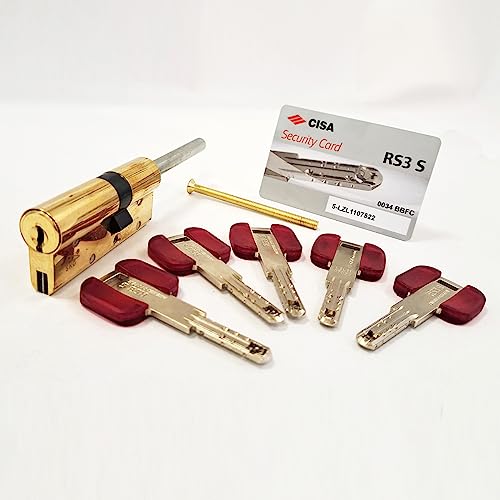 CISA 10L3S712066CLC5; Europäischer Zylinder RS3 S; Messing poliert; 40/30 mm; Vorbereitet für Knopfmontage; langer Hals von Cisa