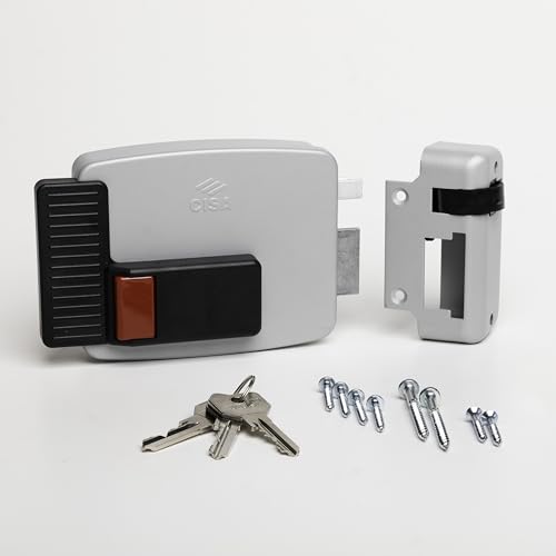 CISA - Elektroschloss zum Anbringen 111611801N7 - Elektroschloss CISA aus lackiertem Stahl mit Innentaste - Türschloss für Außentor Eingang 80 verstellbar - rechte Hand von Cisa