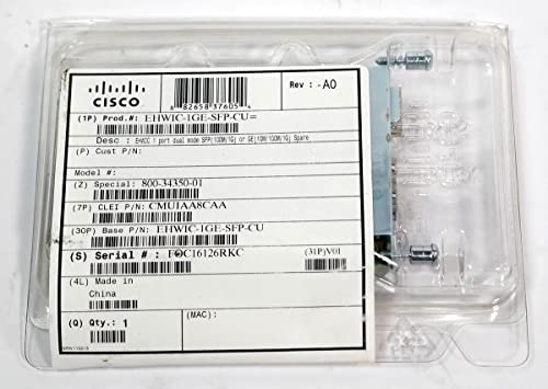 Cisco ehwic-1ge-sfp-cu = interne Ethernet/Fiber Netzwerkkarte – Zubehör Netzwerk (verkabelt, Ethernet/Fiber, IEEE 802.1Q, IEEE 802.1p, IEEE 802.3, IEEE 802.3, IEEE 802.3 ab, IEEE 802.3 x, IEEE 802.3z, 10/100/1000BaseT (X), 10,100,1000 Mbit/s, Gigabit Ethernet) von Cisco