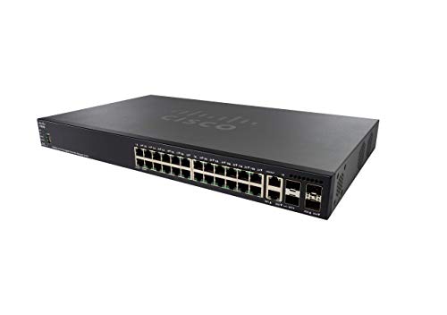 Cisco Systems SG550X-24MP Stackable Managed Switch mit 24-Gigabit-Ethernet-Ports (GbE), 382-W-PoE, 2 x 10G Combo, 2 SFP+, dynamisches L3-Routing, eingeschränkter lebenslanger Schutz (SG550X-24MP-K9-EU), Schwarz von Cisco