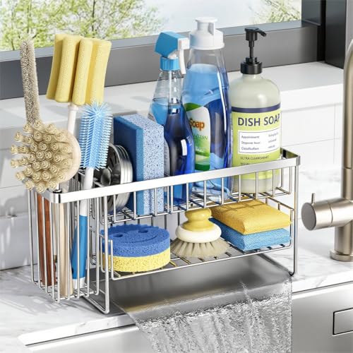 Cisily Küchenspüle, Organizer mit 2 Ebenen, silberfarben, mit flexiblem Spülbürstenhalter, Schwammhalter für Küchenspüle, Arbeitsplatte, Aufbewahrung, Heimdekoration, Edelstahl Cisily Küchenspüle, Organizer mit 2 Ebenen, silberfarben, mit flexiblem Spülbürstenhalter, Schwammhalter für Küchenspüle, Arbeitsplatte, Aufbewahrung, Heimdekoration, Edelstahl von Cisily