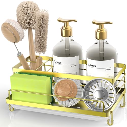 Cisily Küchenspüle Caddy Gold Unisex 13,5 cm breit 24,1 cm lang 4 Stauräume schmutzabweisend Tablett Anti-Rost Leicht zu reinigen von Cisily