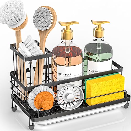 Cisily Küchenspüle Caddy Organizer, rostfrei, rutschfest, Schwammhalter mit Spülbürstenhalter, Organizer, Küchenorganisation und Aufbewahrung, unverzichtbares Zubehör für Arbeitsplatte von Cisily