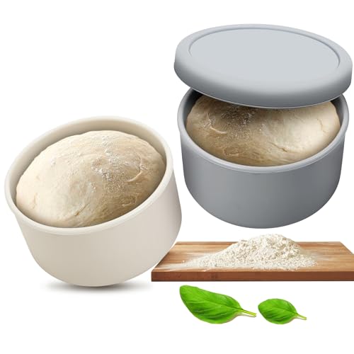 Cisivis Pizzaballenbox mit Deckel, 2er Set - innovative Teigbox aus löse-leichtem Silikon - Pizzateig platzsparend gären - Gärbox, Pizzateig Box, Pizza Zubehör, Pizza Box - Cremeweiß und Blaugrau von Cisivis