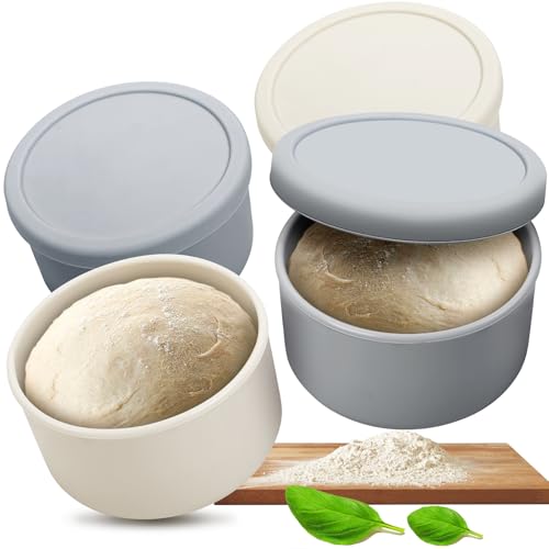 Cisivis Pizzaballenbox mit Deckel 4er Set - Ideal als Pizzabox, aus löse-leichtem Silikon - Pizzateig platzsparend gären Gärbox, Pizzateig Box, Pizza Zubehör, Pizza Box - Cremeweiß und Blaugrau von Cisivis