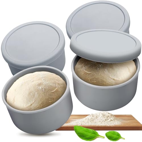 Pizzaballenbox mit Deckel, 4er Set - innovative Teigbox aus löse-leichtem Silikon - Pizzateig platzsparend gären - Gärbox, Pizzateig Box, Pizza Zubehör, Pizza Box - Blaugrau von Cisivis