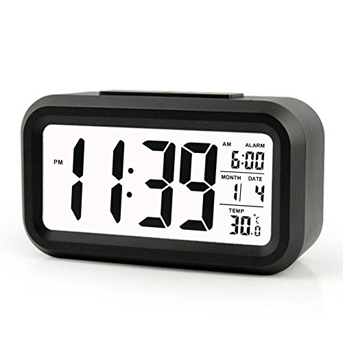 Cisixin LED Digitaler Wecker, Nachtlicht Digitaler Wecker Tischuhr Reisewecker mit Großem Display, Snooze, Datumsanzeige, Temperatur und Lichtsensor(Schwarz) von Cisixin