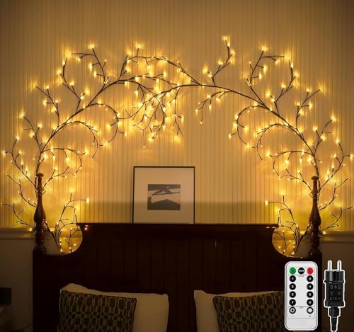 Ciskotu Beleuchtete Willow Vine, Weidenrebe Baum Lichter mit Stecker, 144 LEDs , LED Baum, Twinkling Tree Wand Dekoration Schlafzimmer, Künstliche Lichterzweige für Innen Wanddeko von Ciskotu