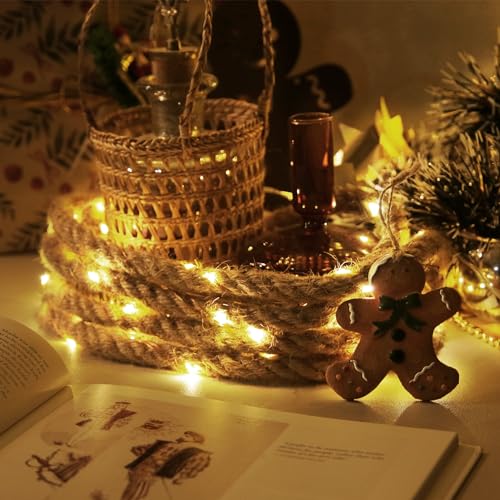 Ciskotu 3M LED Lichterkette Seil USB, 60 LEDs Muschel Lichterkette Deko, Weihnachten Beleuchtung für für Weihnachten, Party, Hochzeit Gartenleuchte (Beiges Baumwollseil) von Ciskotu