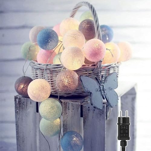 Ciskotu Cotton Ball Lichterkette - 3,8M 20 LED Kugel Lichterketten mit Stecker für Innen Nachtlicht Deko wie Weihnachten, Hochzeit, Party, Zimmer, Vorhang von Ciskotu