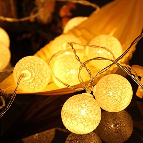 LED Lichterkette Baumwollkugeln Batteriebetrieben, 3,3m 20er Cotton Ball Lichterketten Kugeln Nachtlicht für Weihnachten, Hochzeit, Party, Zimmer, Wohnheim, Innen Deko von Ciskotu