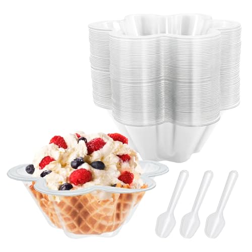 60 Stück Dessertgläser mit Löffeln, Desserttasse 250ml Dessertbecher Plastik Wiederverwendbar Blumenmotiv Dessertschalen Transparenten Desert Becher für Mousse Kuchen Eis Joghurt Pudding Dessert von Cisolen
