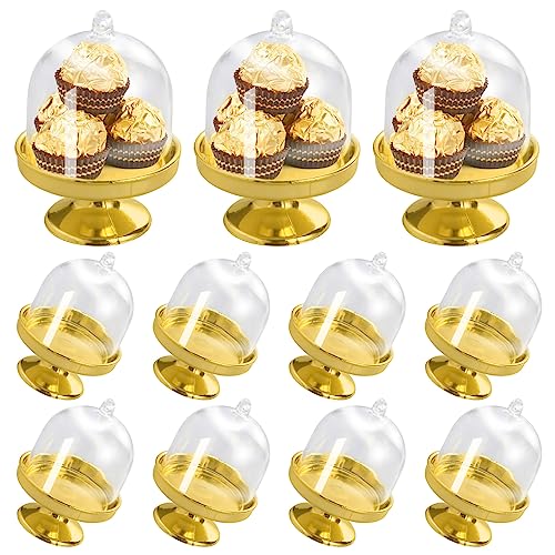 Cisolen 12 Stück Mini Kuchenglocke Tortenständer Muffinglocke Kuchen Gold Kuchenständer mit Haube Käseglocke für Hochzeit Tischdeko Geburtstag party Deko von Cisolen