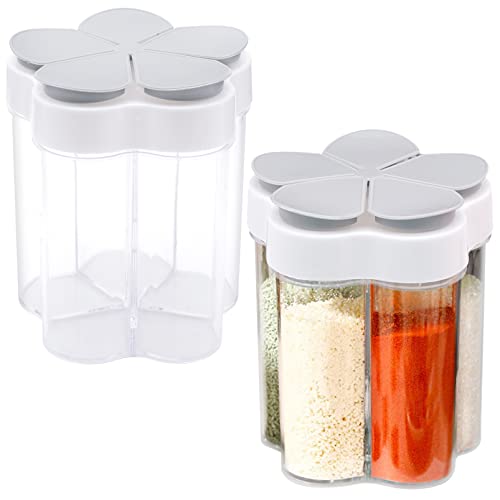 Cisolen 2 Stück Gewürzgläser Kunststoff Gewürzdosen 5 in 1 Gewürzstreuer Gewürzboxen Transparent Gewürzglas Jar für Gewürze Kräuter Salz Pfeffer BBQ Picknick Reisen Camping Küche Pfefferstreuer von Cisolen