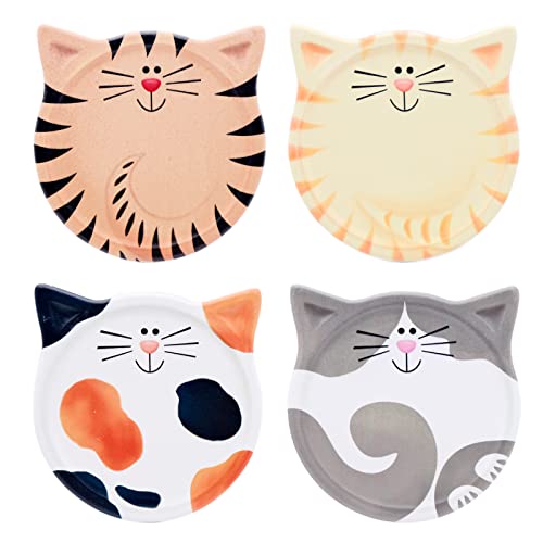 Cisolen 4 Stück Katze Cartoons Keramik Untersetzer Saugfähiger Getränkeuntersetzer mit Korkboden Cartoons für Tassen Becher Wohnzimmerdekoration von Cisolen