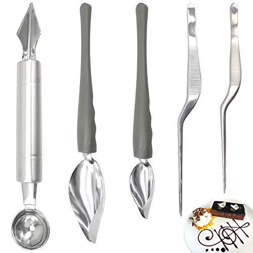 5 Stück Dekorierlöffel Set Edelstahl Dekolöffel DIY Werkzeuge Schokoladenlöffel Präzision Löffel Deko-Löffel Pinzetten Obstschnitzwerkzeuge Sauce Dessertsauce Kuchen Dekorieren Löffel Tools von Cisolen