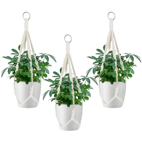 Cisyia 3 Stück Makramee Blumenampel für Aussen HäNgend, 55cm Balkon Pflanzenampel für Innen AußEn Blumentopf Outdoor Boho Deko HäNgeampel für Pflanzen Garten Wohnzimmer Fenster Wanddekoration von Cisyia