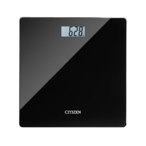 CITIZEN HMS324 Weiße/schwarze digitale Körperwaage. Schlankes Design, vergleichbar mit früheren Messergebnissen, schlankes Design mit sofortiger Gewichtsmessung, LCD-Display und Hartglas von CITIZEN