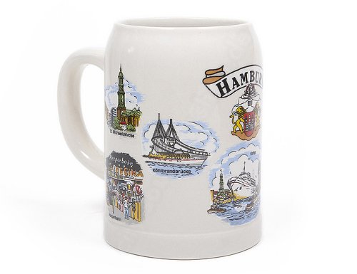 City Souvenir Shop Hamburg-Bierkrug aus Steingut mit 8 Hamburg-Motiven, 0,5l von City Souvenir Shop