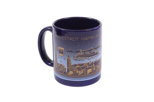 City Souvenir Shop Kaffeebecher Hamburg - Tor zur Welt, klassisch kobalt-blau, mit Gold-Dekor, ca. 0,3 l von City Souvenir Shop