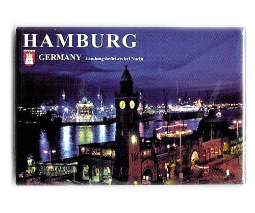 Foto-Magnet Hamburg Landungsbrücken mit Docks, Souvenir Kühlschrank-Magnet, ca. 8 x 5,4 cm von City Souvenir Shop
