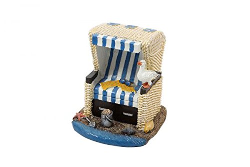 City Souvenir Shop Miniatur-Deko-Strandkorb, aus Kunststein, handbemalt, Blau-Weiß gestreift, klein, ca. 6 x 3 x 4 cm von City Souvenir Shop