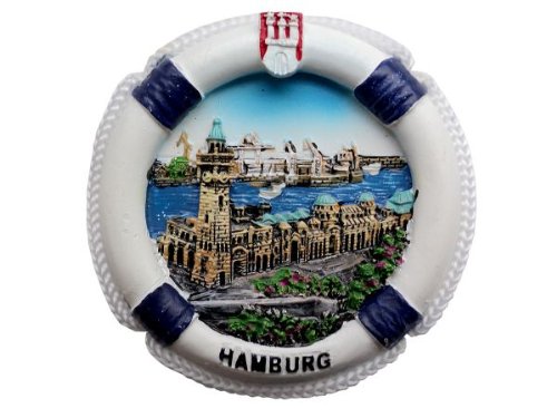 City Souvenir Shop Relief-Magnet Rettungsring, Hamburg Landungsbrücken, blau von City Souvenir Shop