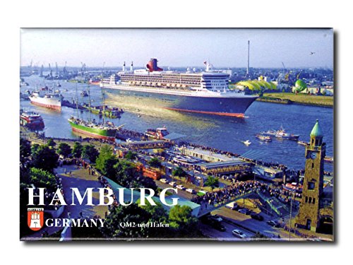 Foto-Magnet Hamburg, Queen Mary 2 an den Landungsbrücken, ca. 8 x 5,4 cm von City Souvenir Shop
