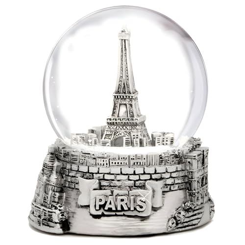 Mini-Schneekugel Paris Eiffelturm, 6,4 cm hoch, silberfarben von City-Souvenirs