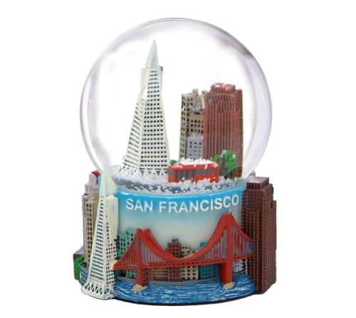 San Francisco Schneekugel Skyline und Sehenswürdigkeiten, Trolley und Golden Gate Bridge, 3,5 Zoll von City-Souvenirs