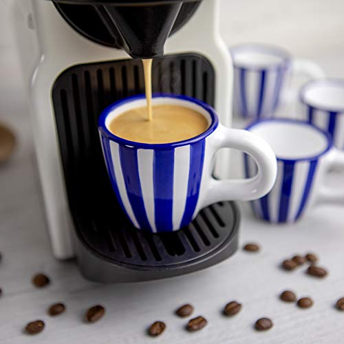 City to Cottage® - Espressotassen Set | Blau-Weiß gestreift | Handgemacht | Keramik Geschirr Espressotassen 4er Set | Mokkatassen Set von City to Cottage