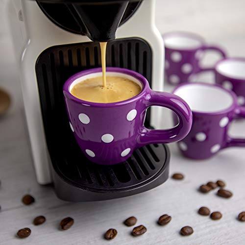 City to Cottage® - Espressotassen Set | Lila und Weiß | Polka Dots | Handgemacht | Keramik Geschirr Espressotassen 4er Set | Mokkatassen Set von City to Cottage