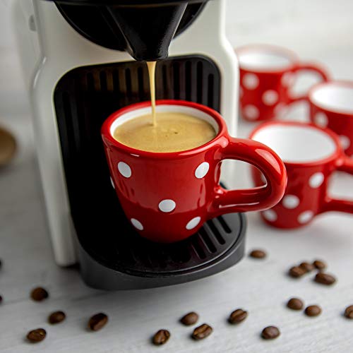 City to Cottage® - Espressotassen Set | Rot und Weiß | Polka Dots | Handgemacht | Keramik Geschirr Espressotassen 4er Set | Mokkatassen Set von City to Cottage