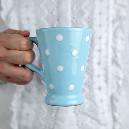 City to Cottage® - Kaffeebecher Cappuccino Tasse | Hellblau und Weiß | Polka Dots | Handgemacht | Kaffeetasse | Keramik Geschirr von City to Cottage