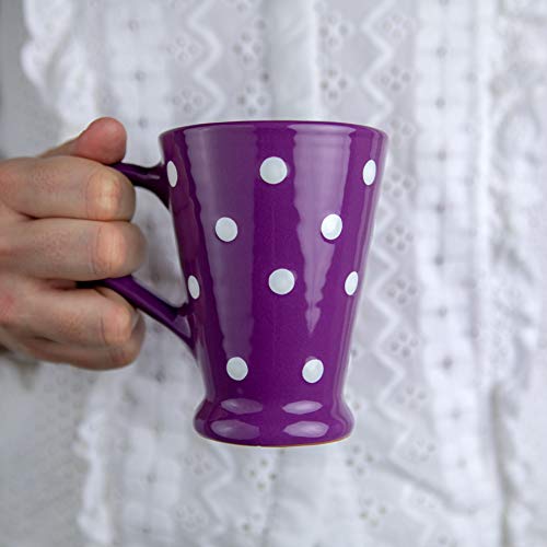 City to Cottage® - Kaffeebecher Cappuccino Tasse | Lila und Weiß | Polka Dots | Handgemacht | Kaffeetasse | Keramik Geschirr von City to Cottage