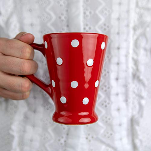City to Cottage® - Kaffeebecher Cappuccino Tasse | Rot und Weiß | Polka Dots | Handgemacht | Kaffeetasse | Keramik Geschirr von City to Cottage