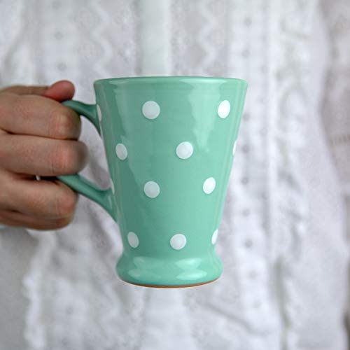 City to Cottage® - Kaffeebecher Cappuccino Tasse | Türkis und Weiß | Polka Dots | Handgemacht | Kaffeetasse | Keramik Geschirr von City to Cottage