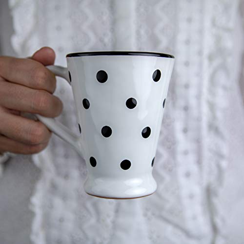 City to Cottage® - Kaffeebecher Cappuccino Tasse | Weiß und Schwarz | Polka Dots | Handgemacht | Kaffeetasse | Keramik Geschirr von City to Cottage
