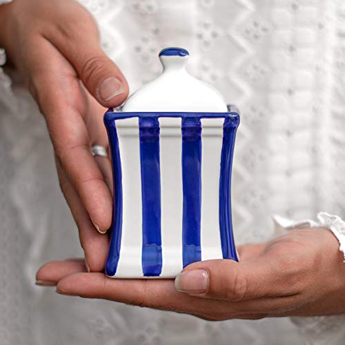 City to Cottage® - Keramik Behälter Küche 150 ml | Blau-Weiß gestreift | Handgemacht | Behälter mit Deckel | Keksdose Keramik von City to Cottage