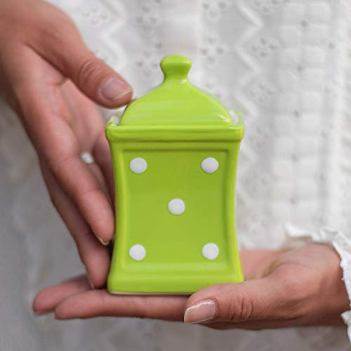 City to Cottage® - Keramik Behälter Küche 150 ml | Grün und Weiß | Polka Dots | Handgemacht | Behälter mit Deckel | Keksdose Keramik von City to Cottage