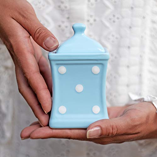 City to Cottage® - Keramik Behälter Küche 150 ml | Hellblau und Weiß | Polka Dots | Handgemacht | Behälter mit Deckel | Keksdose Keramik von City to Cottage