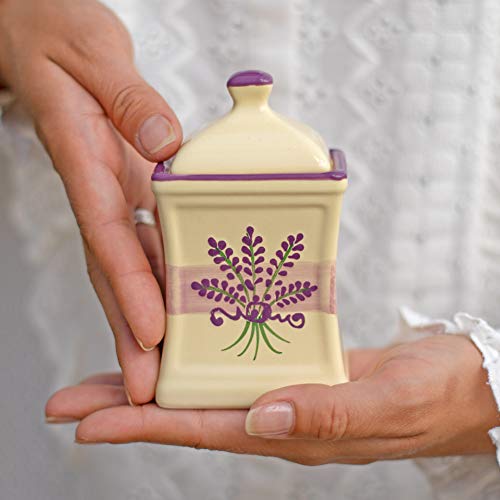 City to Cottage® - Keramik Behälter Küche 150 ml | Lavendel Motiv | Handgemacht | Behälter mit Deckel | Keksdose Keramik von City to Cottage